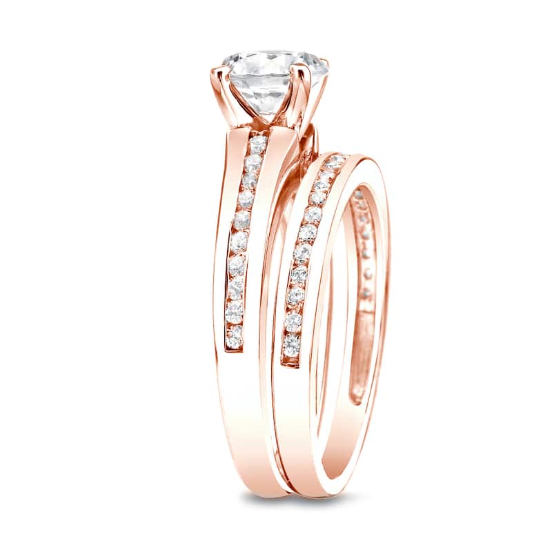 Auriya 14k Rose Gold 1 1/4ctw Classic Diamond Engagement Ring Set Certified