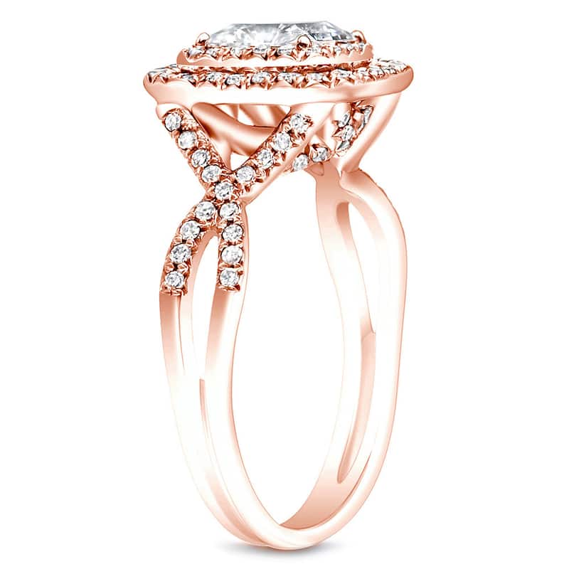 Auriya 14k Gold 4/5ctw Emerald-cut Double Halo Diamond Engagement Ring