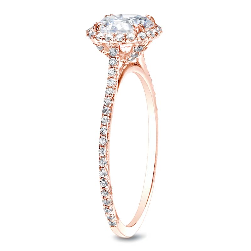 Auriya 14k Rose Gold 1 1/2ctw Round Halo Diamond Engagement Ring Certified