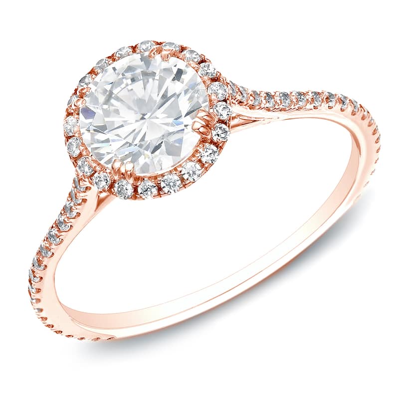 Auriya 14k Rose Gold 1 1/2ctw Round Halo Diamond Engagement Ring Certified