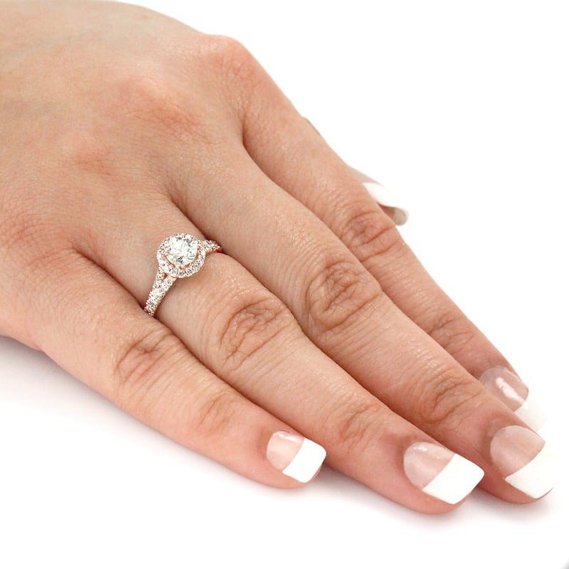 Auriya 14k Rose Gold 1 1/2ctw Round Halo Diamond Engagement Ring