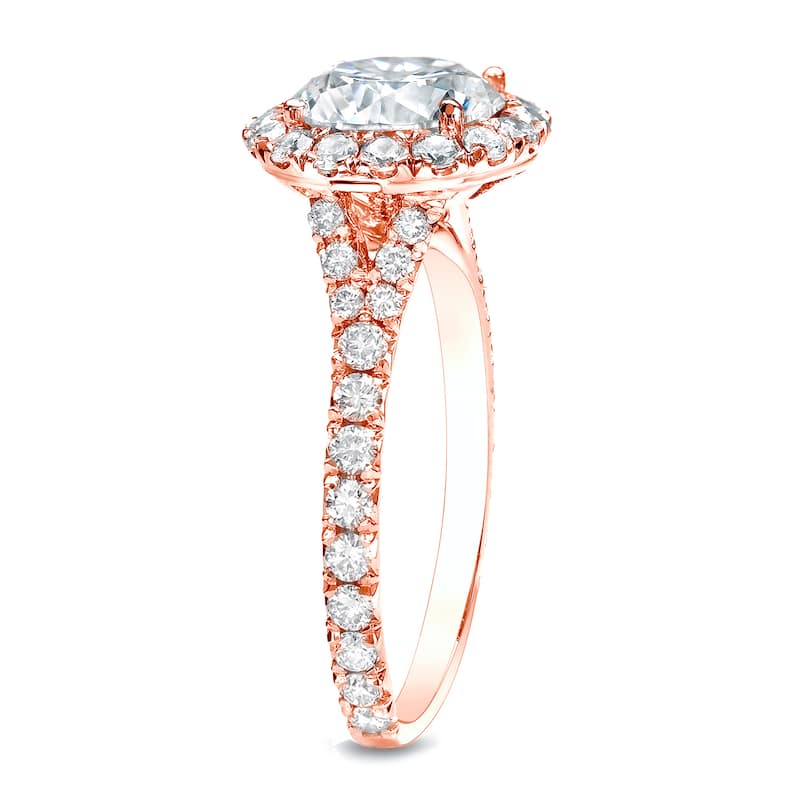 Auriya 14k Rose Gold 1 1/2ctw Round Halo Diamond Engagement Ring