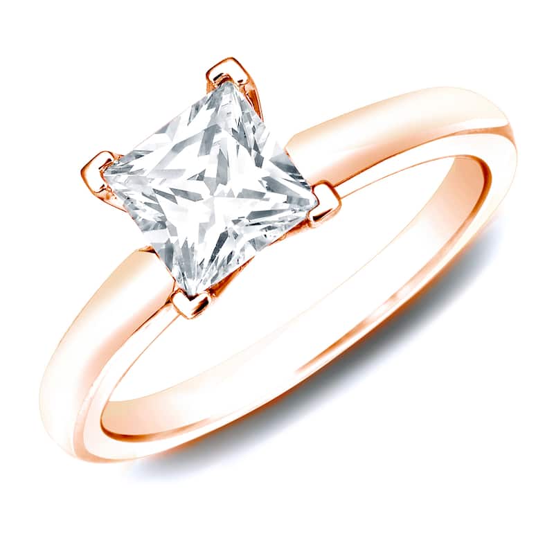 Auriya 14k Rose Gold 1ctw Princess Cut Solitaire Diamond Engagement Ring (H-I, SI1-SI2)