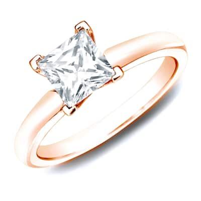 Auriya 14k Rose Gold 1ctw Princess Cut Solitaire Diamond Engagement Ring (H-I, SI1-SI2)