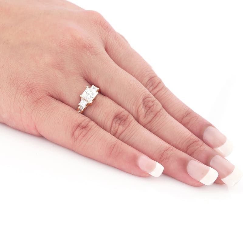 Auriya 14k Rose Gold 1 1/2ctw Princess-cut 3-Stone Diamond Engagement Ring