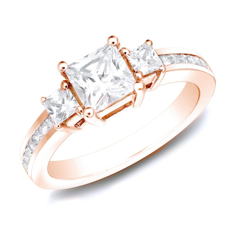 Auriya 14k Rose Gold 1 1/2ctw Princess-cut 3-Stone Diamond Engagement Ring