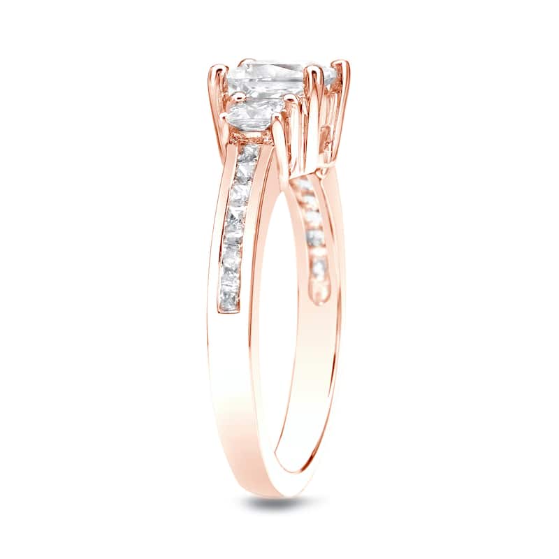 Auriya 14k Rose Gold 1 1/2ctw Princess-cut 3-Stone Diamond Engagement Ring