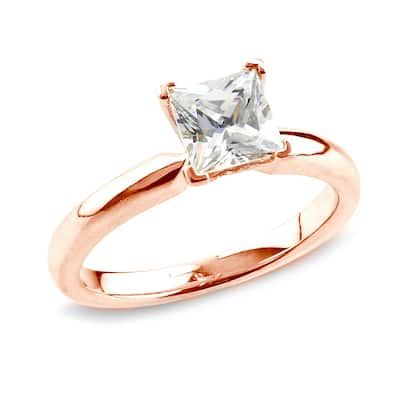 Auriya 14k Rose Gold 3/4ctw Princess-cut Solitaire Diamond Engagement Ring