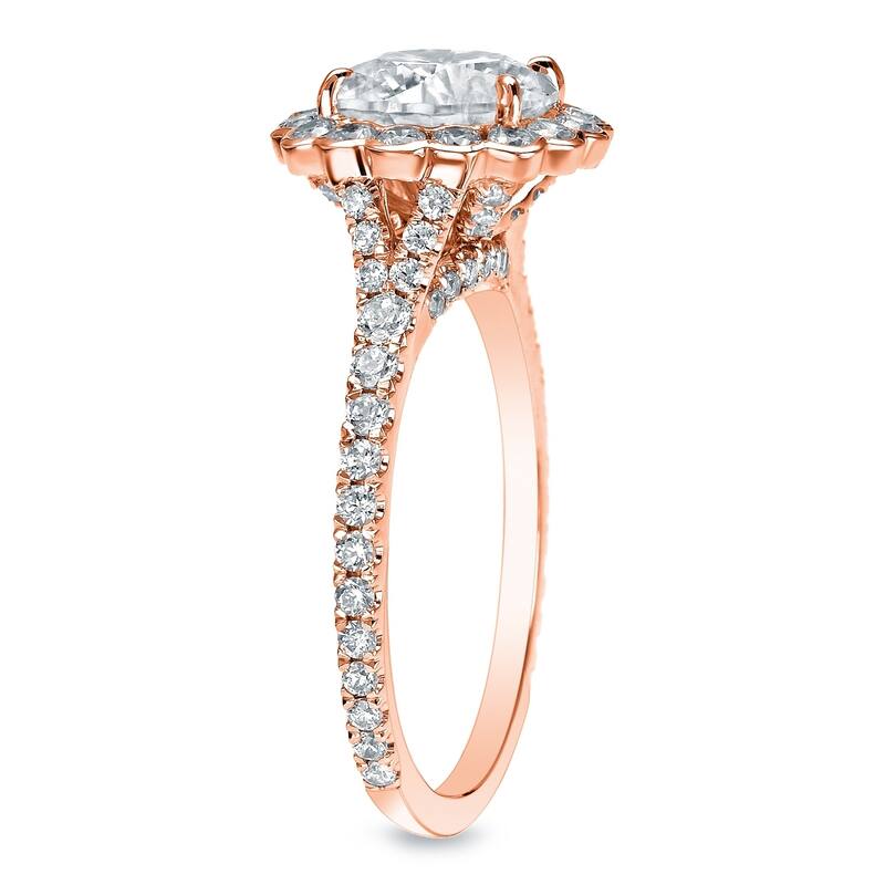 Auriya 14k Rose Gold 1 1/2ctw Round Halo Diamond Engagement Ring (H-I, SI1-SI2)