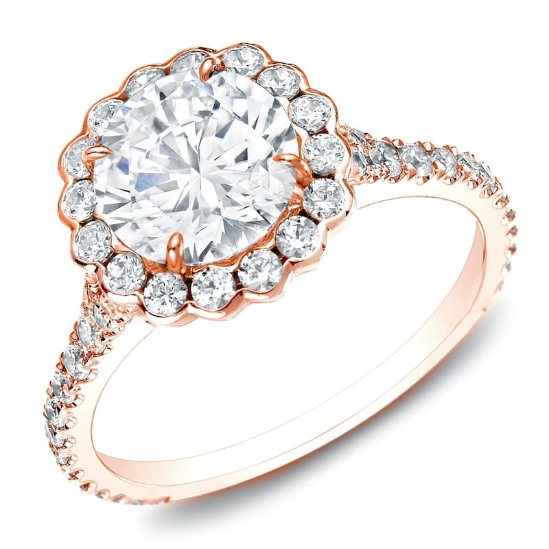 Auriya 14k Rose Gold 1 1/2ctw Round Halo Diamond Engagement Ring (H-I, SI1-SI2)