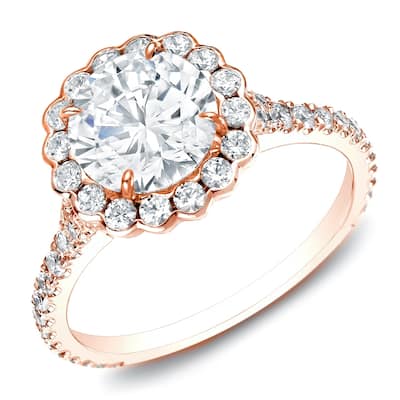 Auriya 14k Rose Gold 1 1/2ctw Round Halo Diamond Engagement Ring (H-I, SI1-SI2)