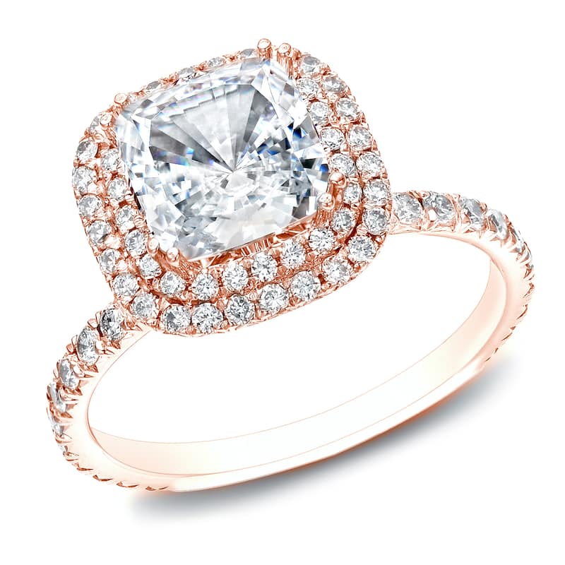 Auriya 14k Rose Gold 1 3/4ctw Cushion-cut Double Halo Diamond Engagement Ring