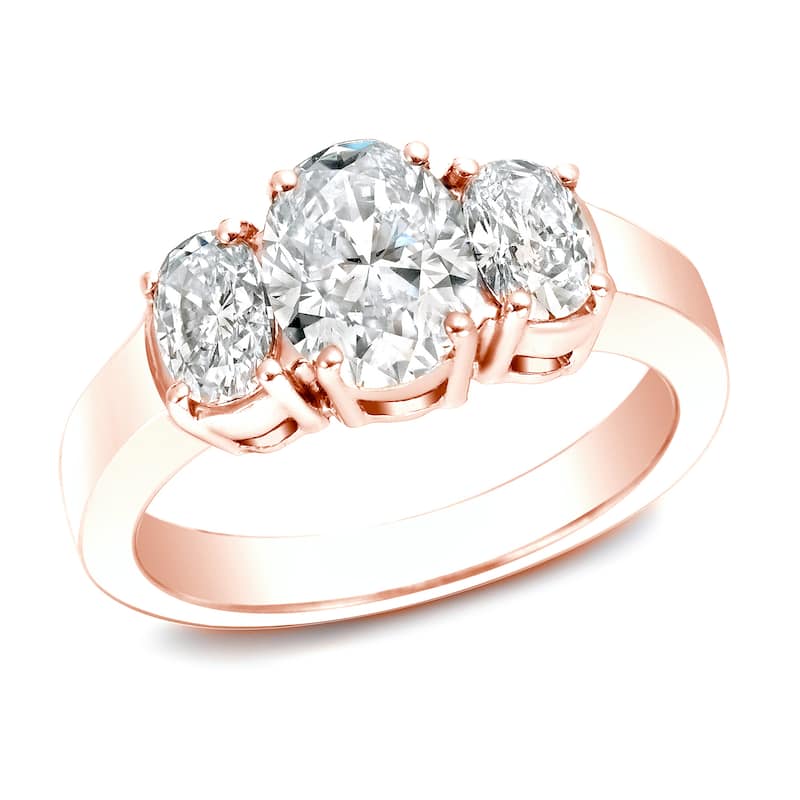 Auriya 14k Rose Gold 2 1/3ctw 3-Stone Oval Diamond Engagement Ring (I-J, VS1-VS2)
