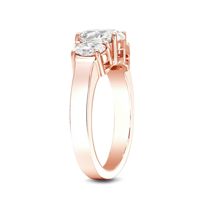 Auriya 14k Rose Gold 2 1/3ctw 3-Stone Oval Diamond Engagement Ring (I-J, VS1-VS2)