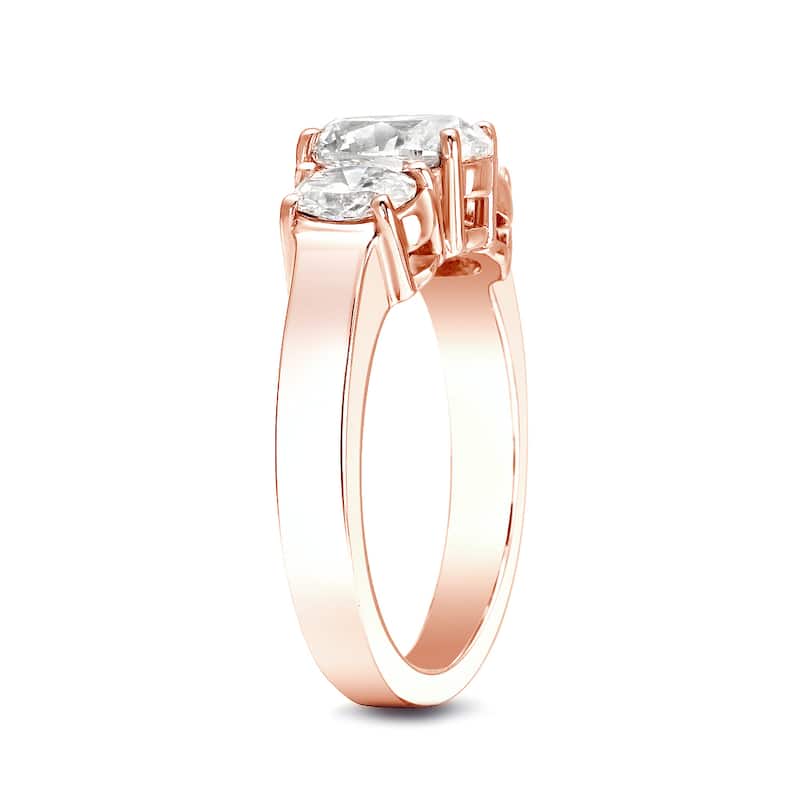 Auriya 14k Rose Gold 2 1/3ctw 3-Stone Oval Diamond Engagement Ring (I-J, VS1-VS2)