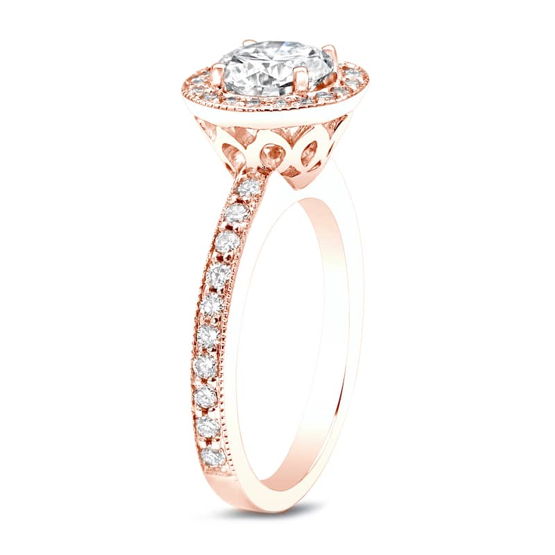 Auriya 14k Rose Gold 1 carat TW Round Halo Diamond Engagement Ring