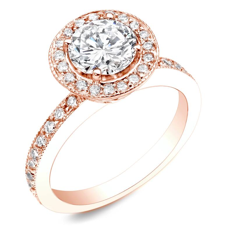 Auriya 14k Rose Gold 1 carat TW Round Halo Diamond Engagement Ring