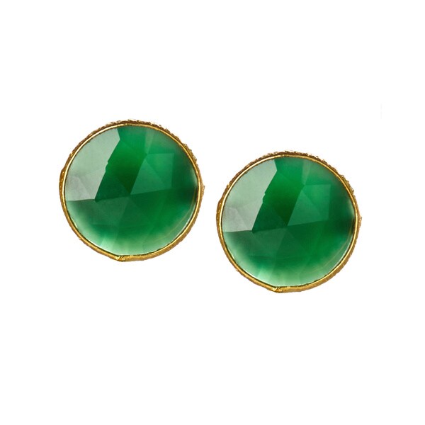 Handmade Saachi 18k Gold Clad Faceted Stud Gemstone Earrings (India)
