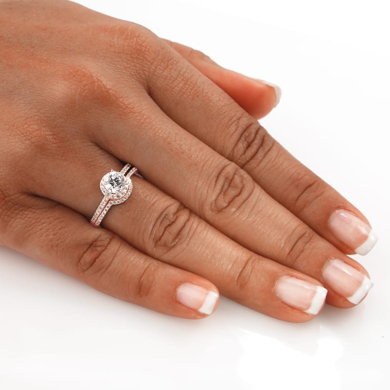 Auriya 14k Rose Gold 1ctw Round Halo Diamond Engagement Ring Set
