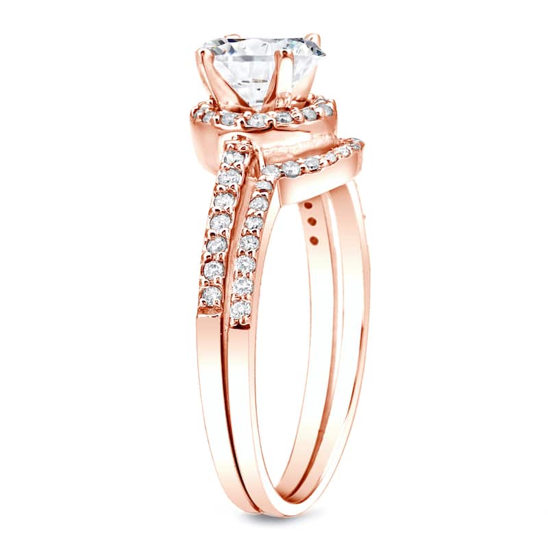 Auriya 14k Rose Gold 1ctw Round Halo Diamond Engagement Ring Set