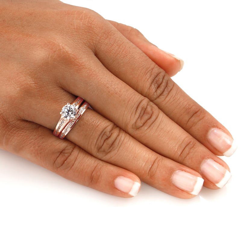 Auriya 14k Rose Gold 1ctw Classic Round Diamond Engagement Ring Set