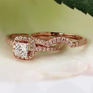 auriya 14k rose gold 1 15ct tdw princess cut diamond halo engagement ring - Princess Cut Wedding Ring auriya 14k rose gold 1 15ct tdw princess cut diamond halo engagement ring - Princess Cut Wedding Ring