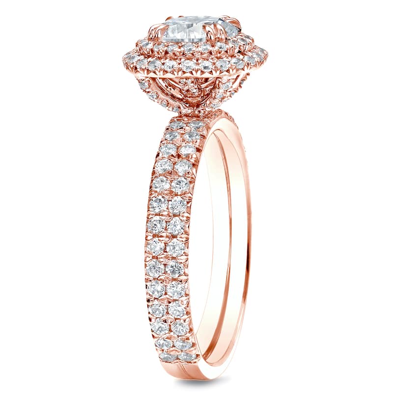 Auriya 14k Rose Gold 1 3/4ctw Round Halo Diamond Engagement Ring Certified (H-I, SI1-SI2)