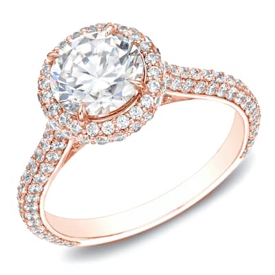 Auriya 14k Rose Gold 2ctw Halo Diamond Engagement Ring Certified (H-I, SI1-SI2)