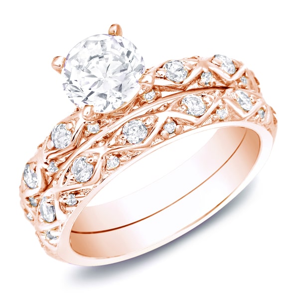 Shop Auriya 14k Rose Gold 1ct TDW Certified Round Lace Diamond