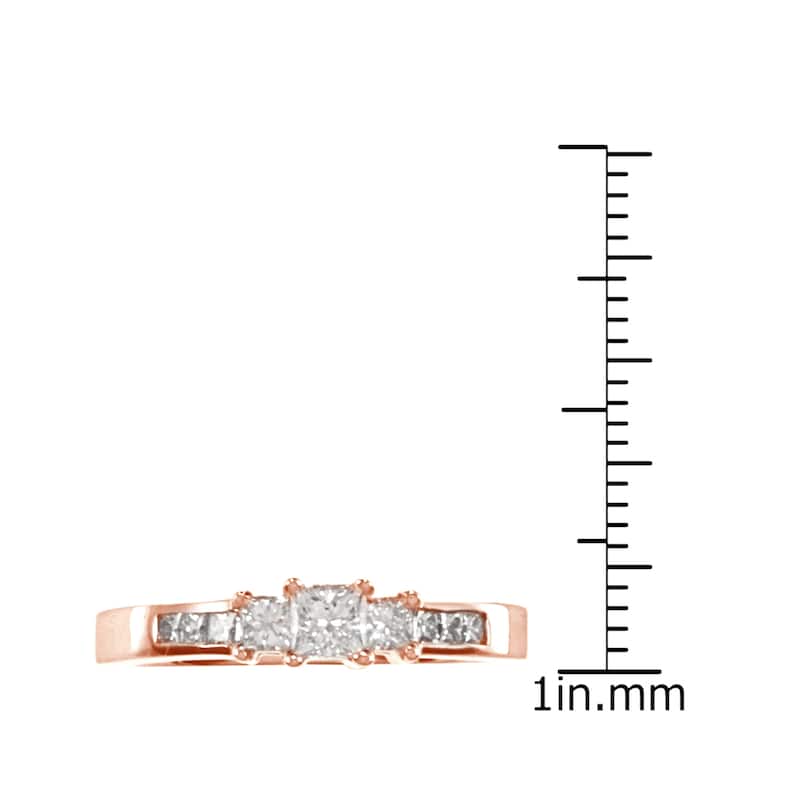 Auriya 1/2ctw 3 Stone Princess-Cut Diamond Engagement Ring 14k Rose Gold (I-J, I1-I2)