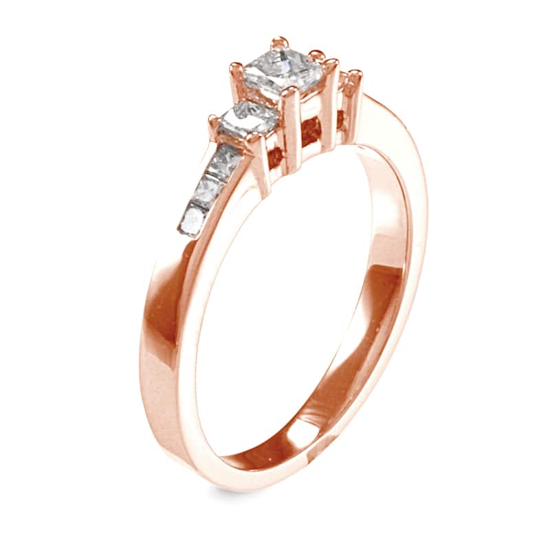 Auriya 1/2ctw 3 Stone Princess-Cut Diamond Engagement Ring 14k Rose Gold (I-J, I1-I2)