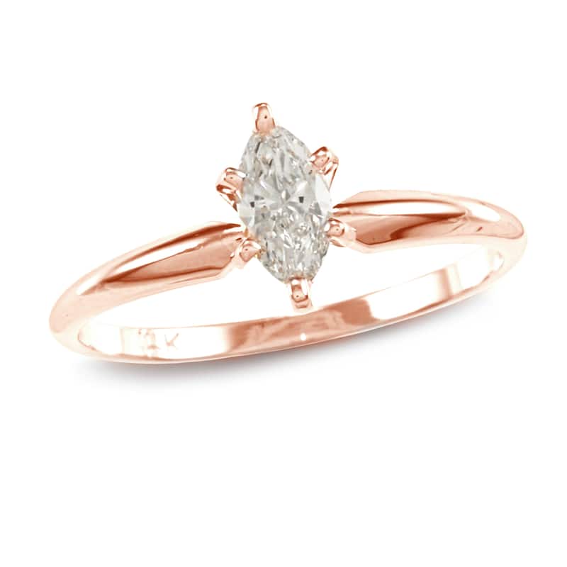 Auriya 14k Rose Gold 2/5ctw Solitaire Marquise Diamond Engagement Ring - 4