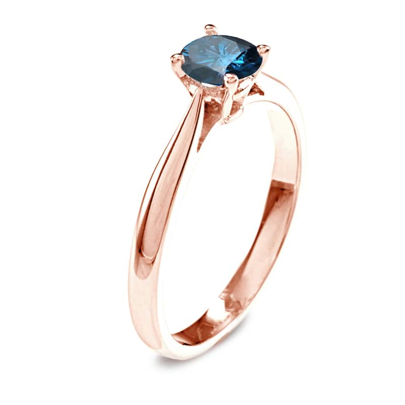Auriya 14k Rose Gold 3/4ctw Solitaire Blue Diamond Engagement Ring