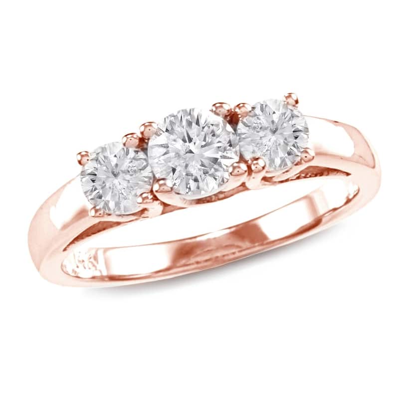 Auriya 1 carat TW Round 3 Stone Diamond Engagement Ring 14K Rose Gold
