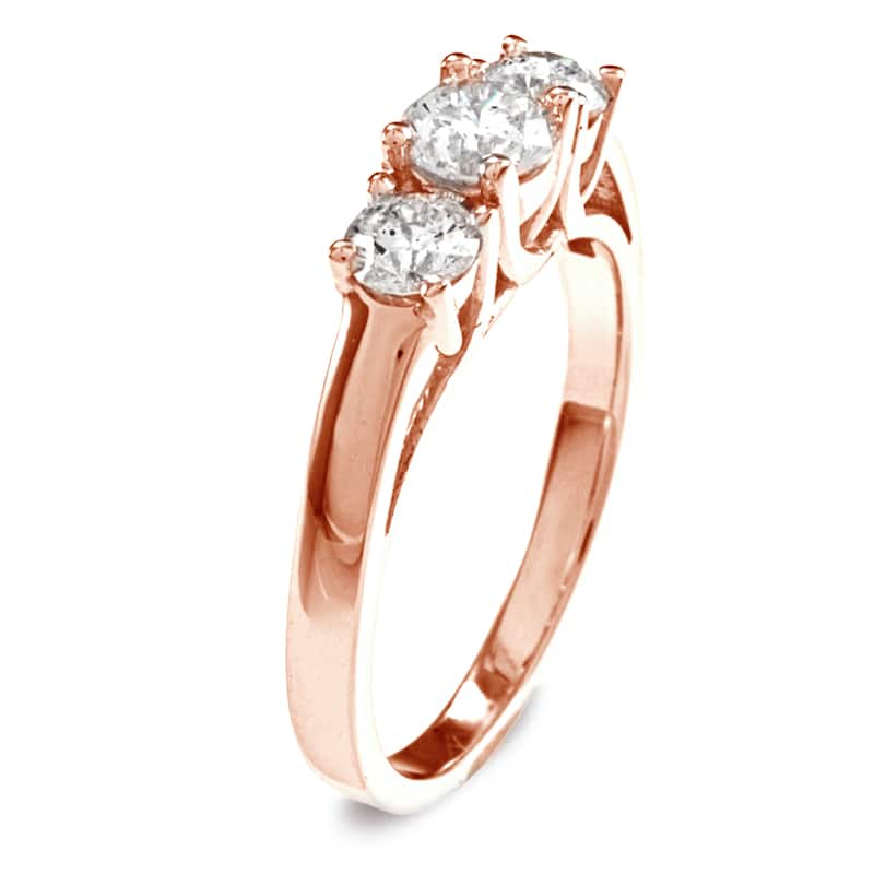 Auriya 1 carat TW Round 3 Stone Diamond Engagement Ring 14K Rose Gold