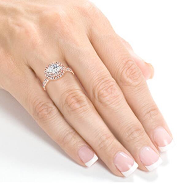 Auriya 14k Rose Gold 1 5/8ctw Round Halo Diamond Engagement Ring Certified (H-I, SI1-SI2)