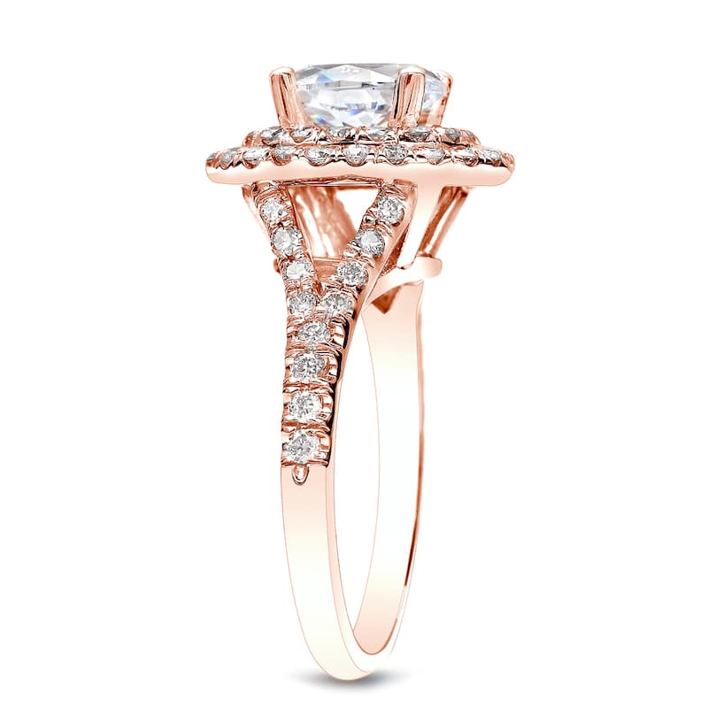 Auriya 14k Rose Gold 1 5/8ctw Round Halo Diamond Engagement Ring Certified (H-I, SI1-SI2)