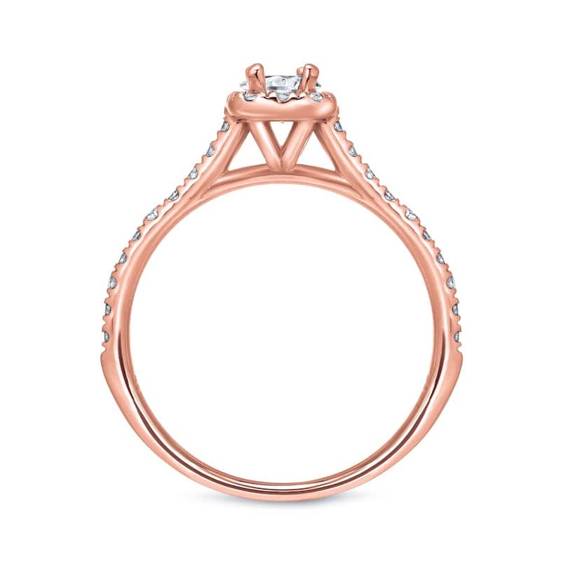 Auriya 14k Rose Gold 1ctw Emerald-Cut Diamond Halo Engagement Ring Set