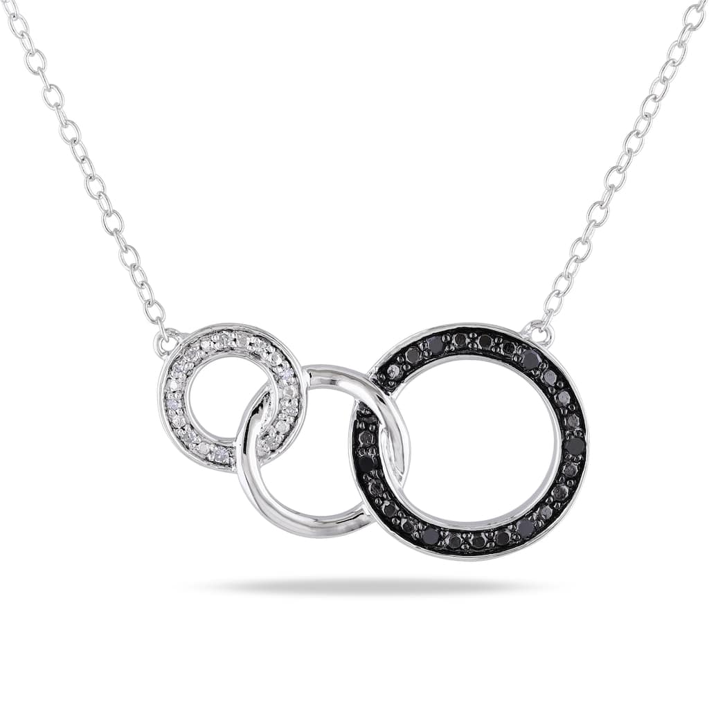 Miadora Sterling Silver Black and White Diamond Circle Necklace