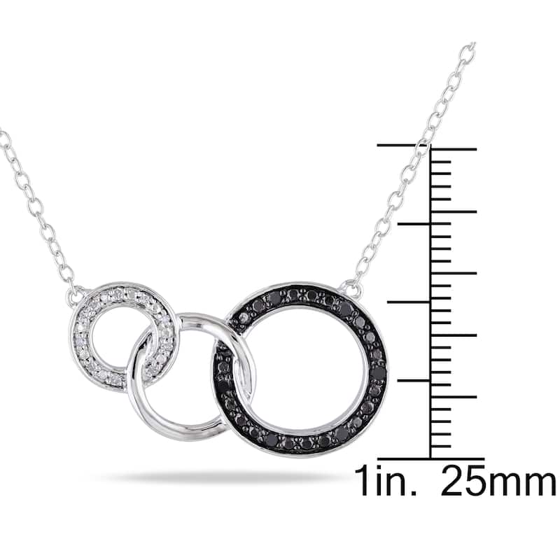 Miadora Sterling Silver Black and White Diamond Circle Necklace