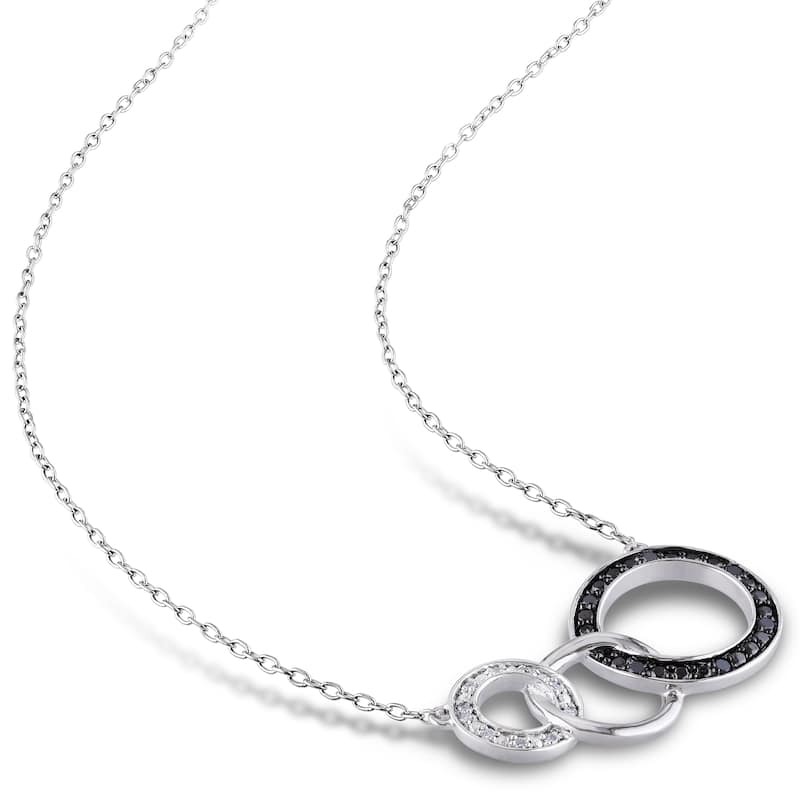 Miadora Sterling Silver Black and White Diamond Circle Necklace