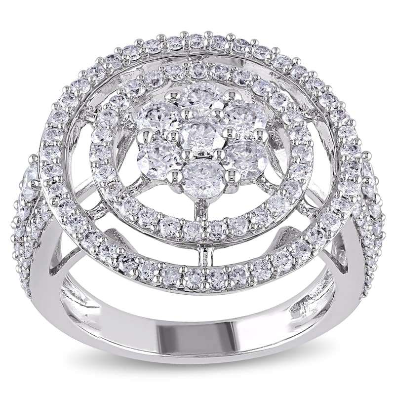 Miadora 14k White Gold 2ct TDW Clustered Circle Halo Diamond Engagement Ring - 4.5