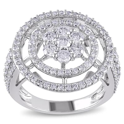 Miadora 14k White Gold 2ct TDW Clustered Circle Halo Diamond Engagement Ring