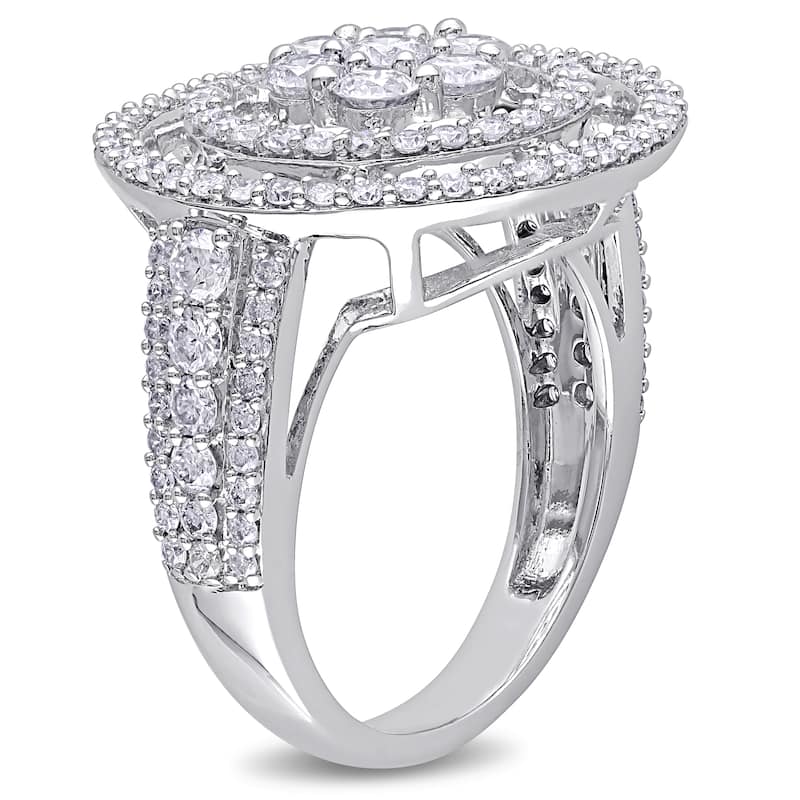 Miadora 14k White Gold 2ct TDW Clustered Circle Halo Diamond Engagement Ring
