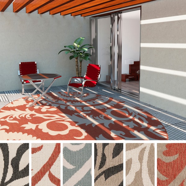 Nina Contemporary Floral Indoor/Outdoor Area Rug (7'3 Round) - 7'3