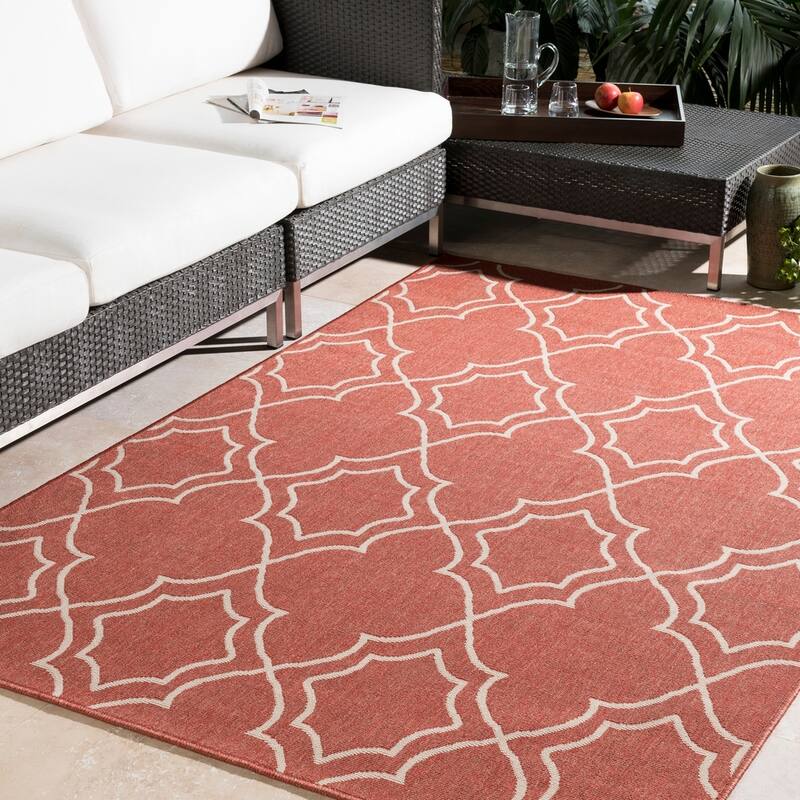 Livabliss Natasha Indoor/ Outdoor Transitional Trellis Area Rug - 2'5" x 7'10" Runner - Rust