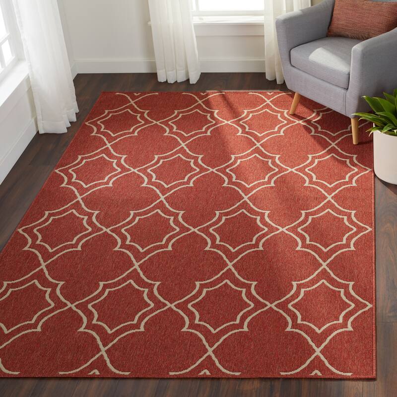 Livabliss Natasha Indoor/ Outdoor Transitional Trellis Area Rug - 6' x 9' - Rust