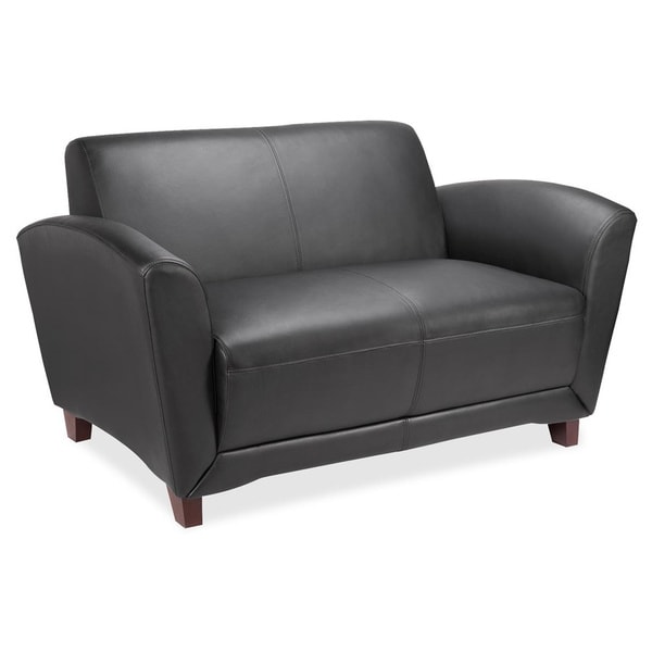 Lorell Black Bonded Leather Reception Loveseat Sofa