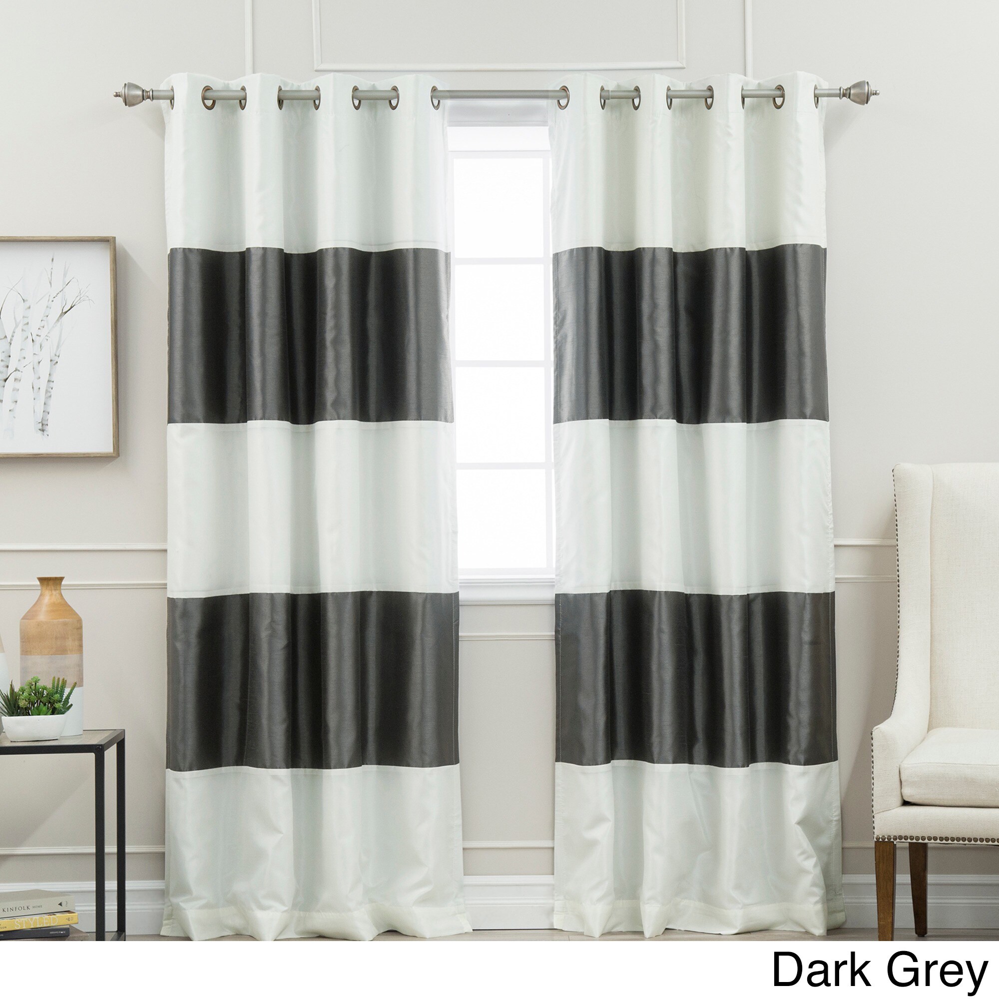 Aurora Home Striped Dupioni Grommet Top Blackout Curtain For Sale