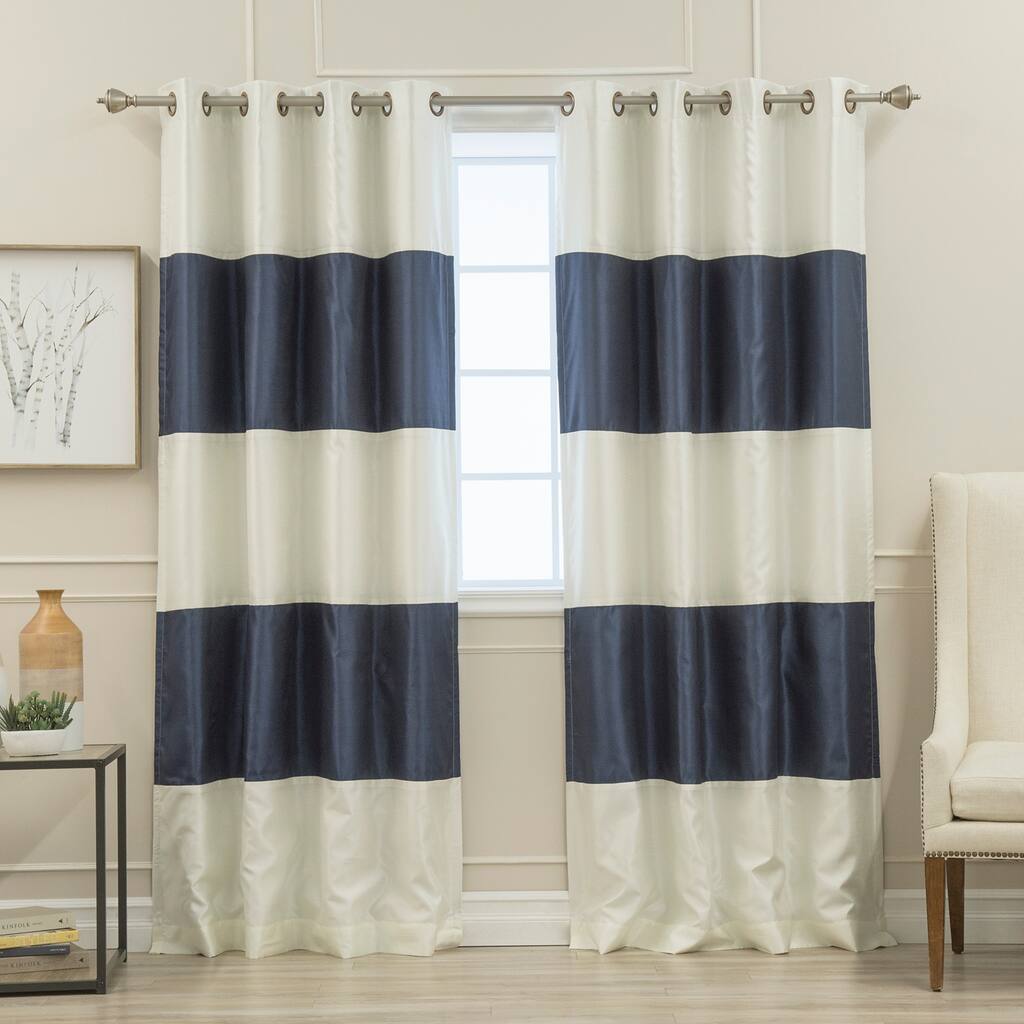 Aurora Home Striped Dupioni Grommet Top Blackout Curtain Panel Pair